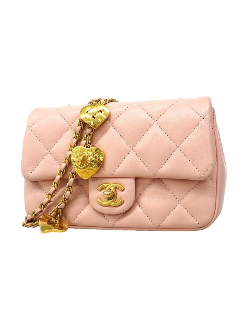 Chanel Shoulder Bag Mini Quilted Lambskin Pink Gold
